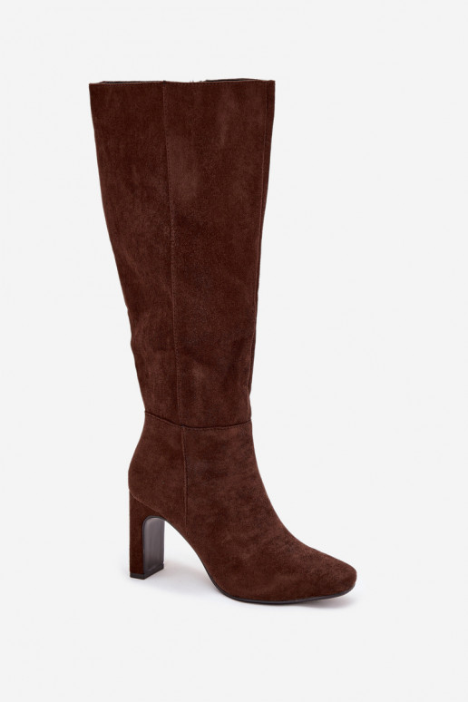 Ladies heated ankle boots with heel chocolate Zamira