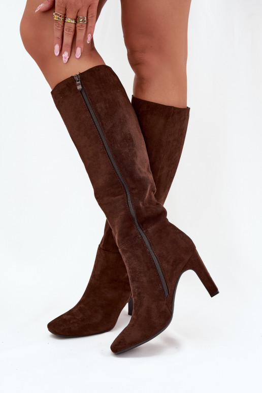 Ladies heated ankle boots with heel chocolate Zamira