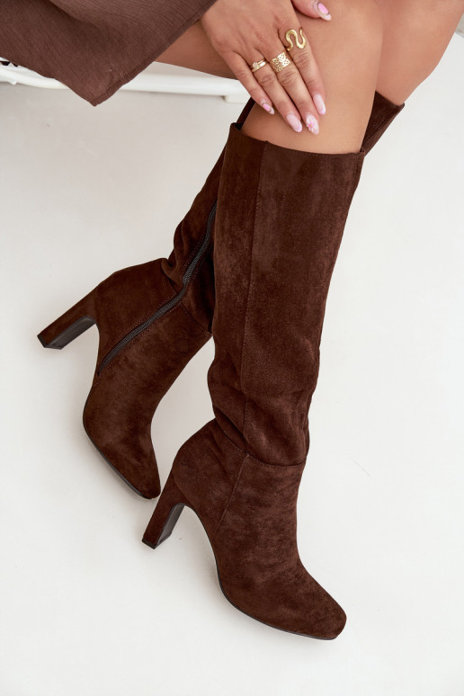 Ladies heated ankle boots with heel chocolate Zamira
