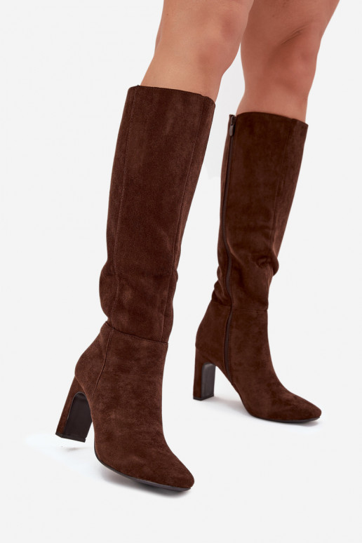 Ladies heated ankle boots with heel chocolate Zamira