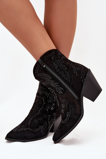 Insulated Women's Cowboy Ankle Boots With Decoration Black Lelira 2