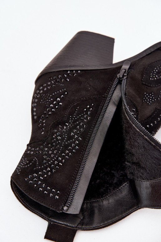 Insulated Women's Cowboy Ankle Boots With Decoration Black Lelira