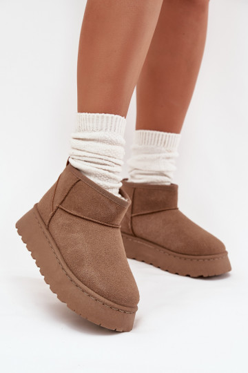 Women's Snow Boots On Platform Insulated With Fur Khaki Vesirae