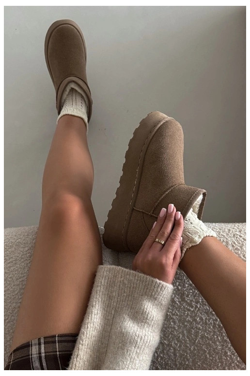 Women's Snow Boots On Platform Insulated With Fur Khaki Vesirae