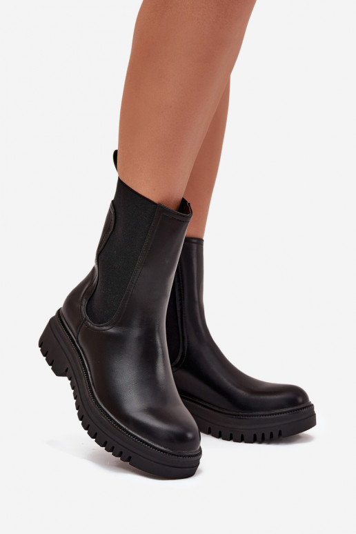 Women Chelsea Boots On Platform And Flat Heel Slip On Black Ravessa