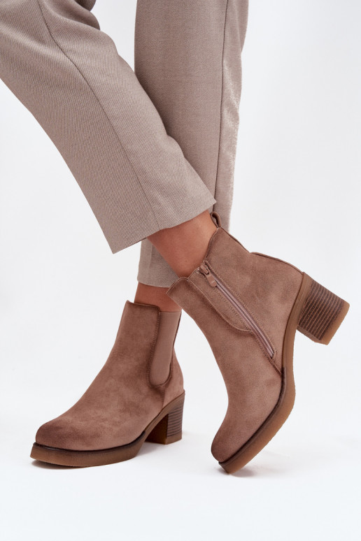 Women's ankle boots with heel lined beige Zelia