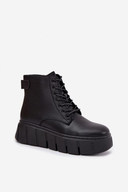 Leather Insulated Women's Boots on Platform Vinceza 66803 Black