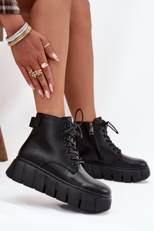 Skórzane Ocieplane Botki Damskie Na Platformie Vinceza 66803 Czarne Skórzane Ocieplane Botki Damskie Na Platformie Vinceza 66803 Czarne