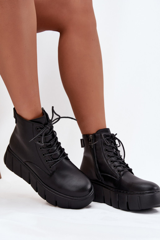 Leather Insulated Women's Boots on Platform Vinceza 66803 Black