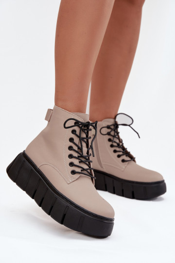 Leather Insulated Women's Ankle Boots on Platform Vinceza 66803 Beige 2