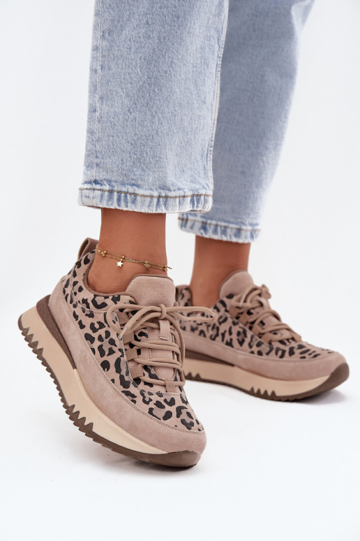 Suede Insulated Women's Sneakers on Platform Vinceza 66836 Leopard Beige Suede Insulated Women's Sneakers on Platform Vinceza 66836 Leopard Beige