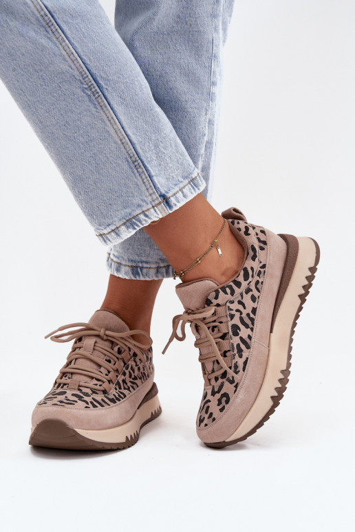Suede Insulated Women's Sneakers on Platform Vinceza 66836 Leopard Beige Suede Insulated Women's Sneakers on Platform Vinceza 66836 Leopard Beige