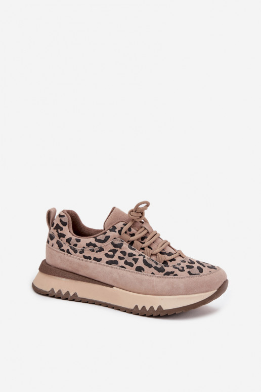 Suede Insulated Women's Sneakers on Platform Vinceza 66836 Leopard Beige Suede Insulated Women's Sneakers on Platform Vinceza 66836 Leopard Beige
