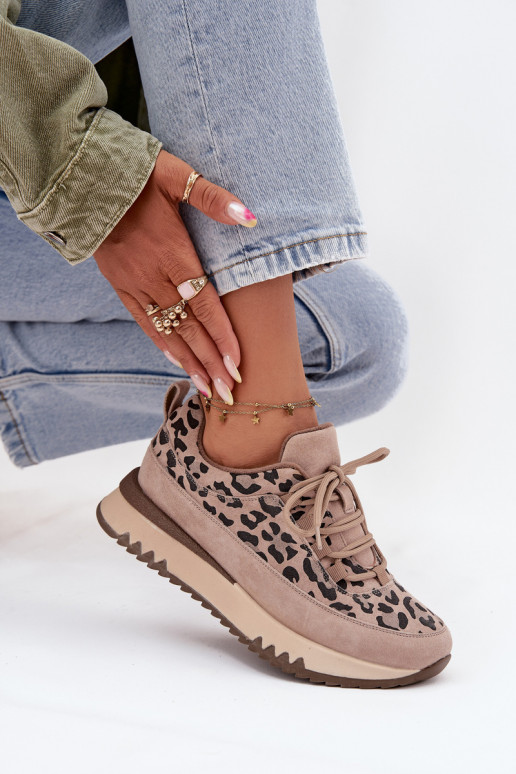 Suede Insulated Women's Sneakers on Platform Vinceza 66836 Leopard Beige Suede Insulated Women's Sneakers on Platform Vinceza 66836 Leopard Beige