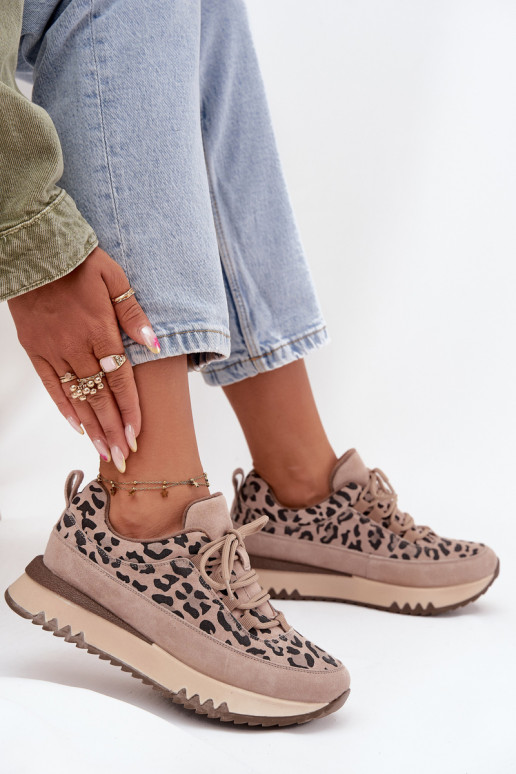 Suede Insulated Women's Sneakers on Platform Vinceza 66836 Leopard Beige Suede Insulated Women's Sneakers on Platform Vinceza 66836 Leopard Beige