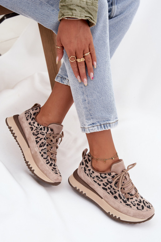 Suede Insulated Women's Sneakers on Platform Vinceza 66836 Leopard Beige Suede Insulated Women's Sneakers on Platform Vinceza 66836 Leopard Beige