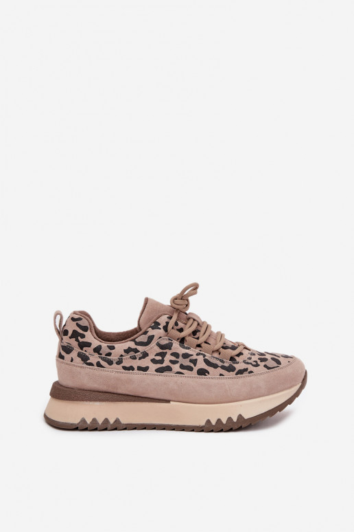 Suede Insulated Women's Sneakers on Platform Vinceza 66836 Leopard Beige Suede Insulated Women's Sneakers on Platform Vinceza 66836 Leopard Beige