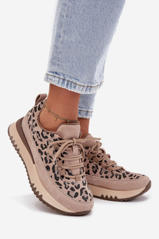 Suede Insulated Women's Sneakers on Platform Vinceza 66836 Leopard Beige Suede Insulated Women's Sneakers on Platform Vinceza 66836 Leopard Beige