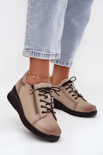 Leather Women's Platform Shoes Vinceza 39964 Beige 2