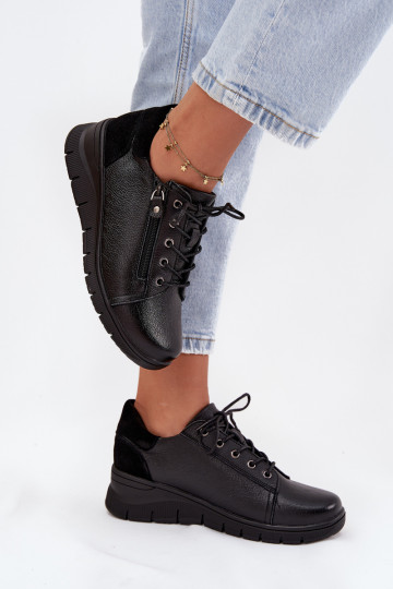 Leather Women's Platform Shoes Vinceza 39964 Black