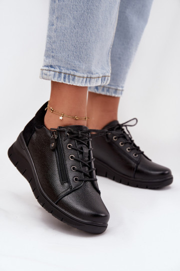 Leather Women's Platform Shoes Vinceza 39964 Black 2