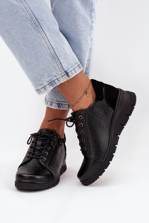 Leather Women's Platform Shoes Vinceza 39964 Black Leather Women's Platform Shoes Vinceza 39964 Black