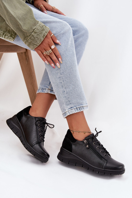 Leather Women's Platform Shoes Vinceza 39964 Black Leather Women's Platform Shoes Vinceza 39964 Black