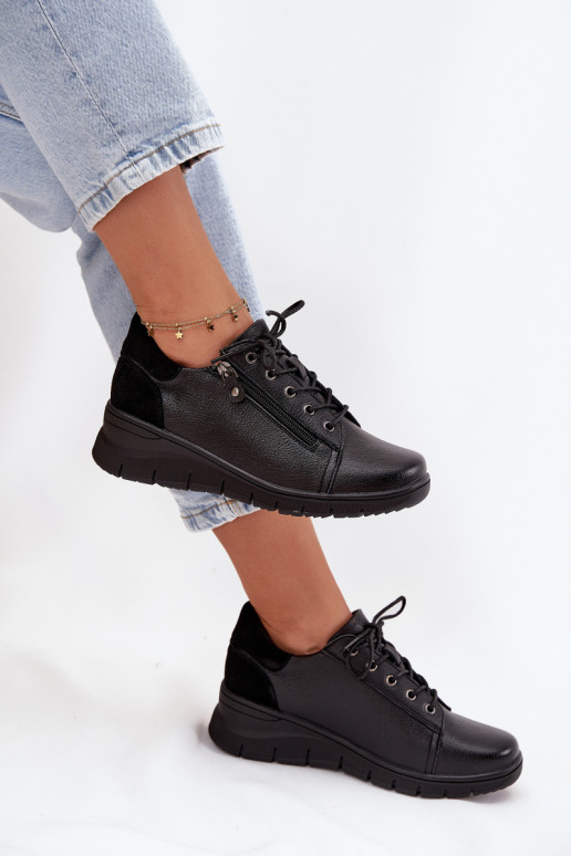 Leather Women's Platform Shoes Vinceza 39964 Black Leather Women's Platform Shoes Vinceza 39964 Black