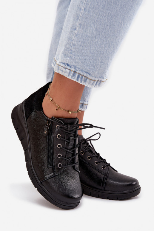 Leather Women's Platform Shoes Vinceza 39964 Black Leather Women's Platform Shoes Vinceza 39964 Black