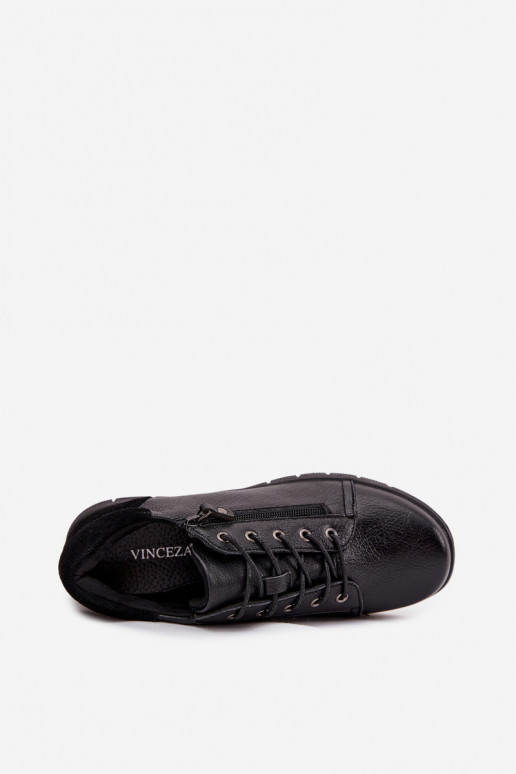 Leather Women's Platform Shoes Vinceza 39964 Black Leather Women's Platform Shoes Vinceza 39964 Black