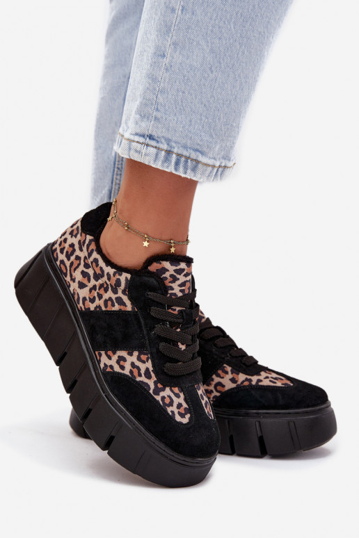 Suede Insulated Sneakers for Women on a Thick Platform Vinceza 66841 Panther Black