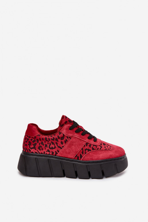 Suede Insulated Women's Sneakers On a Thick Platform Vinceza 66841 Leopard Red