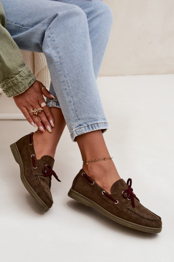 Women's Loafers With Laces Dark Green Calivra