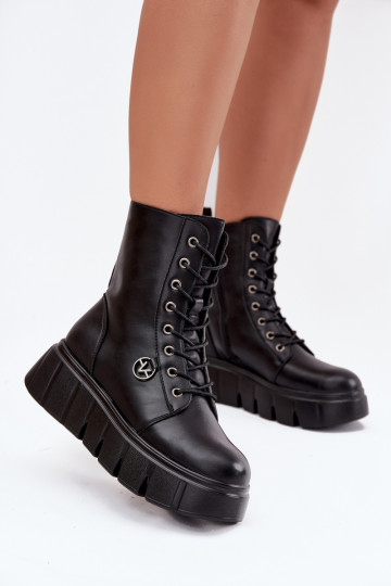 Suede Boots Workery on Massive Platform Wedge Heel Black Lavica 2