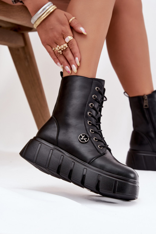 Suede Boots Workery on Massive Platform Wedge Heel Black Lavica