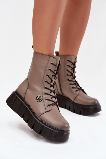 Women's Workery Boots on Platform with Lining Vinceza 58588 Dark Beige 2