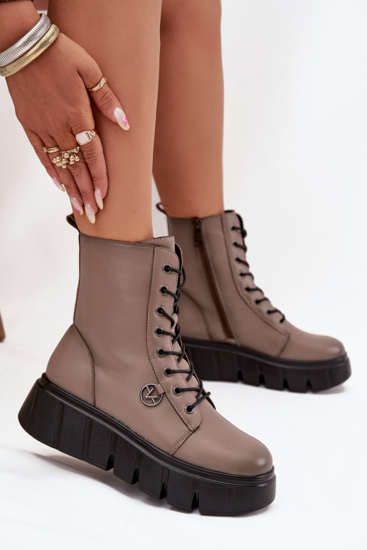 Women's Workery Boots on Platform with Lining Vinceza 58588 Dark Beige