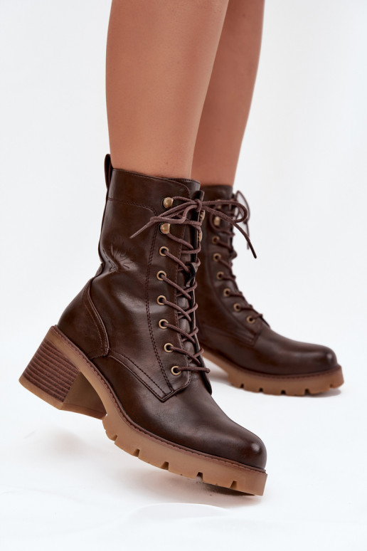 Women's Workery Block Heeled Boots Vinceza 89136 Warm Brown Women's Workery Block Heeled Boots Vinceza 89136 Warm Brown