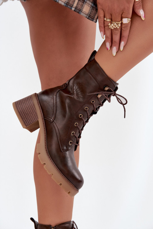 Women's Workery Block Heeled Boots Vinceza 89136 Warm Brown Women's Workery Block Heeled Boots Vinceza 89136 Warm Brown