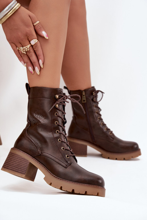 Women's Workery Block Heeled Boots Vinceza 89136 Warm Brown Women's Workery Block Heeled Boots Vinceza 89136 Warm Brown