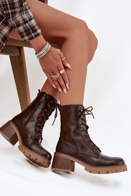 Women's Workery Block Heeled Boots Vinceza 89136 Warm Brown Women's Workery Block Heeled Boots Vinceza 89136 Warm Brown