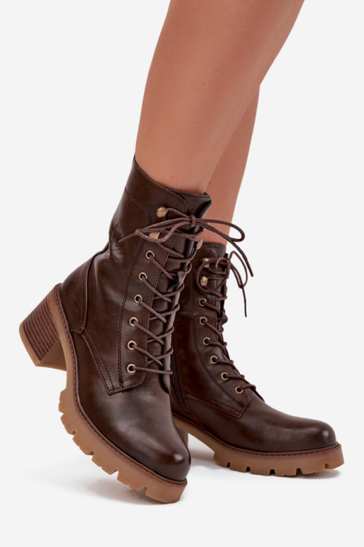 Women's Workery Block Heeled Boots Vinceza 89136 Warm Brown Women's Workery Block Heeled Boots Vinceza 89136 Warm Brown