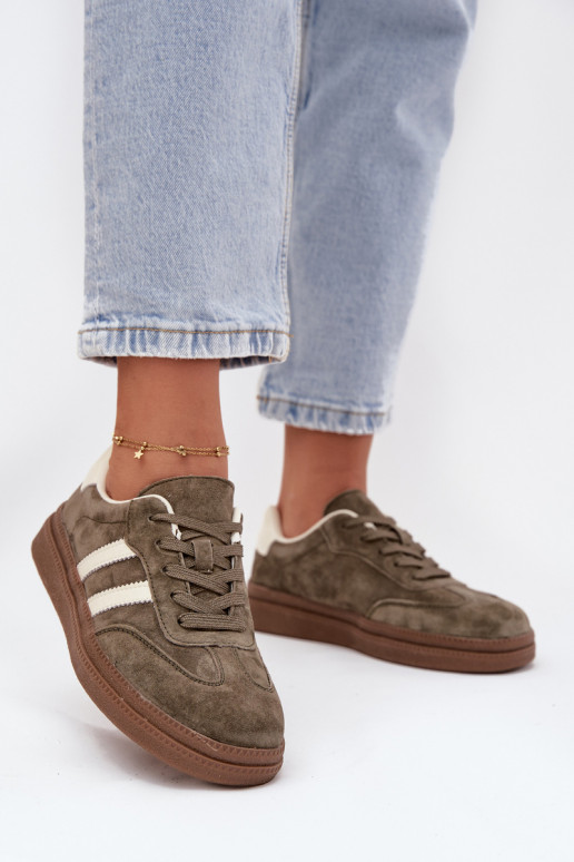 Sneakersy Damskie Zamszowe Na Platformie Ciemnozielone Sylviona Sneakersy Damskie Zamszowe Na Platformie Ciemnozielone Sylviona
