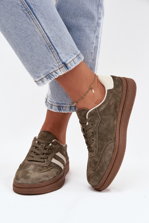 Women's Suede Sneakers on Platform Dark Green Sylviona Women's Suede Sneakers on Platform Dark Green Sylviona