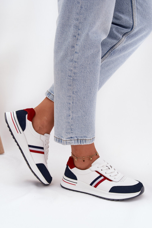 Leather Women's Sports Shoes White Navy Lorvessa