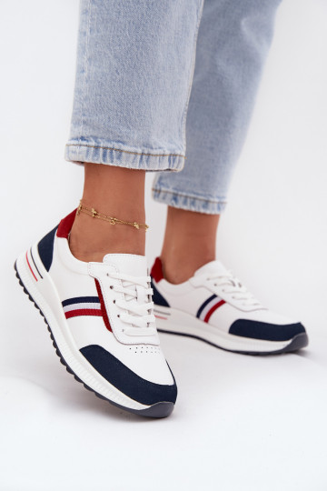 Buty Sportowe Skórzane Damskie Biało-Granatowe Lorvessa 2