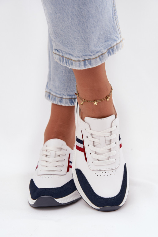 Buty Sportowe Skórzane Damskie Biało-Granatowe Lorvessa