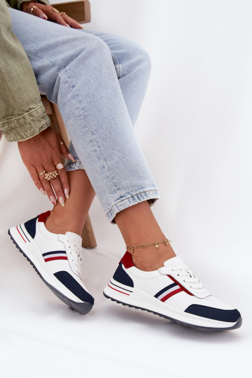 Leather Women's Sports Shoes White Navy Lorvessa