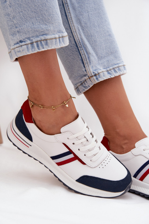 Leather Women's Sports Shoes White Navy Lorvessa