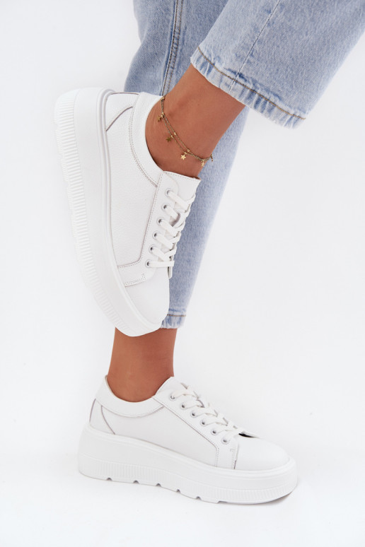Leather Sneakers On Chunky Platform White Sylvessa Leather Sneakers On Chunky Platform White Sylvessa
